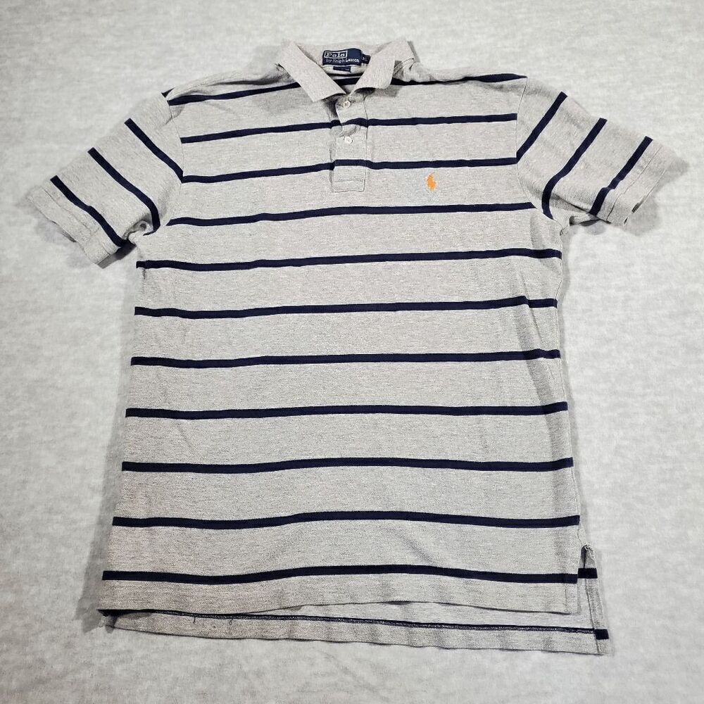 Polo Ralph Lauren Shirt Mens XL Gray Striped Golf Performance High Low Slit
